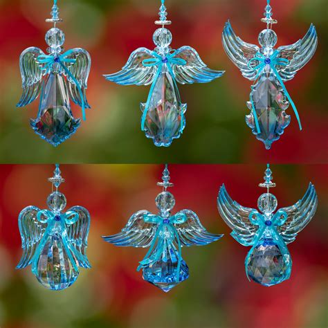 6 Assorted Style Acrylic Angel Ornaments In Blue