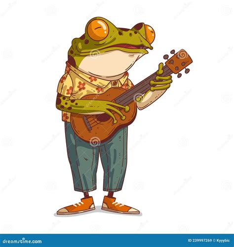 A Frog Playing Guitar Vector Illustration Humanized Musician Frog