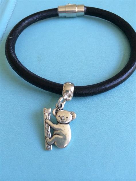 leather bracelet and koala bear etsy leather bracelet leather necklace leather jewelry