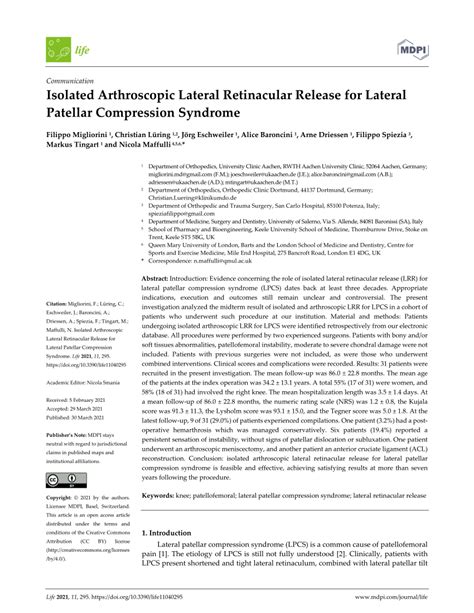 Pdf Isolated Arthroscopic Lateral Retinacular Release For Lateral