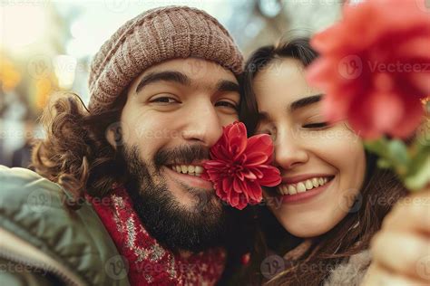 Ai Generated Joyful Lovely Couple Taking Selfie On Valentines Day Happy Valentine Day Concept