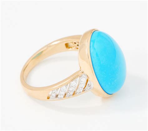 As Is K Gold Sleeping Beauty Turquoise And Diamond Ring Qvc Com