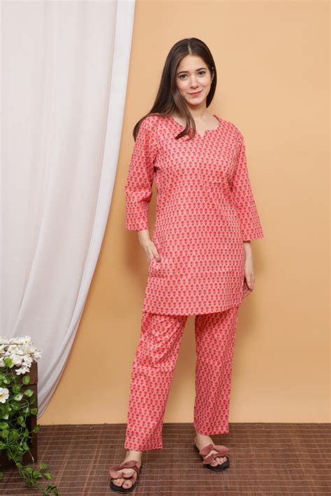 women indian nightwear kurti top pant night suit fully etsy