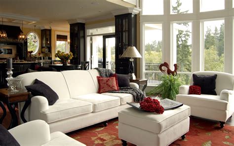 Black leather sectional couch, sofa, interior, pillow, pillows. The interior of the house at the American style wallpapers and images - wallpapers, pictures, photos