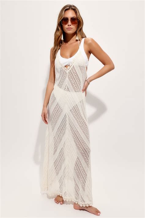 Ivory Crochet Cover Up Halter Swim Cover Up Swim Cover Up Lulus