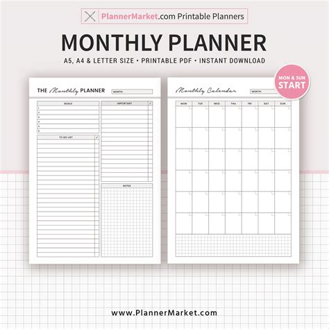 Printable Monthly Calendar Letter And A4 Size Paper Paper And Party