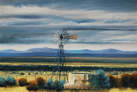 The Windmill Windmill Karoo Oilpainting Southafrica Artist