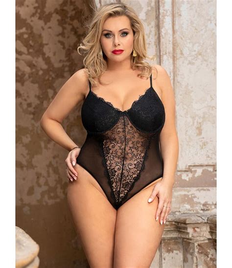 plus size sexy lace embroidery see through bodysuit 210605389