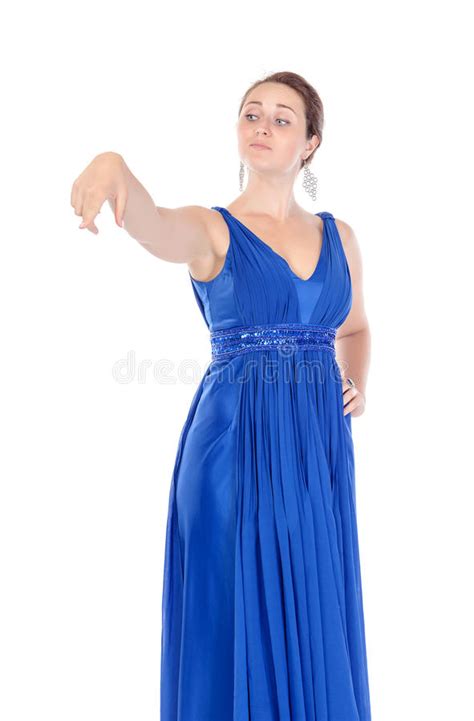 Portrait Dune Belle Jeune Femme Dans La Robe Bleue Avec Couler Photo