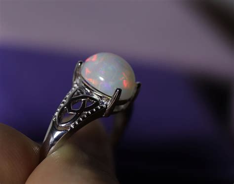 Unique White Opal Ring Genuine Fire Opal Ethiopian Opal Jewelry Opal
