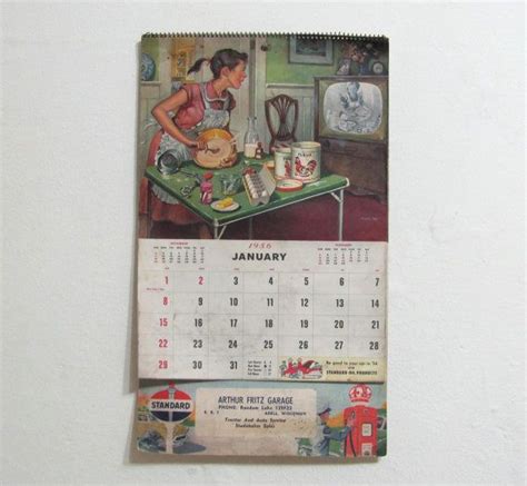 Vintage 1956 Illustrated Advertising Wall Calendar Standard Etsy