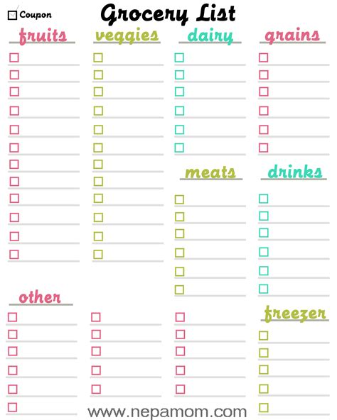 Grocery Store List Template