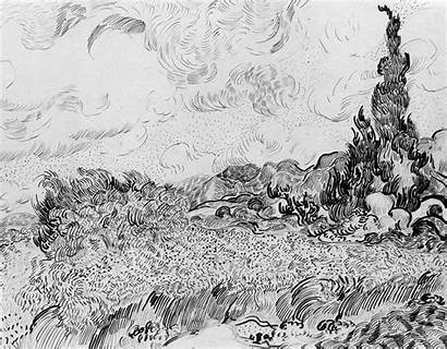 Gogh Van Vincent Fields Sketches Drawings Wheat