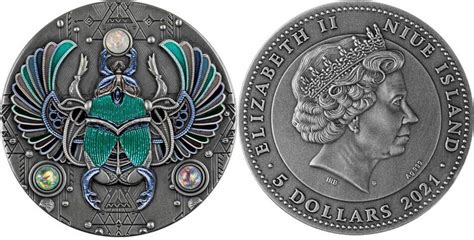 5 Dollars Crystal Scarabaeus 2 Oz Silver Coin 5 Niue 2021 Antique
