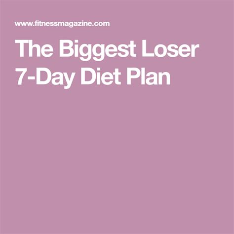 Meredith Biggest Loser Diet 7 Day Diet Plan Diet Plan