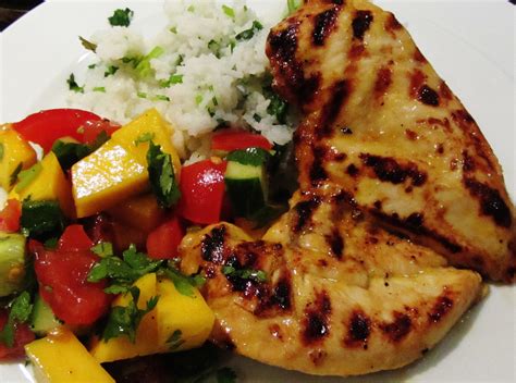 Grilled chicken marinated in fresh homemade salsa is super amazing recipe to enjoy with your family and friends during annual summer bbq. Mango Vinegar Marinated Chicken and Mango Salsa ...