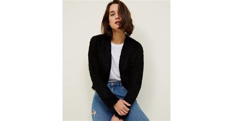 Black Fluffy Cropped Cardigan New Look