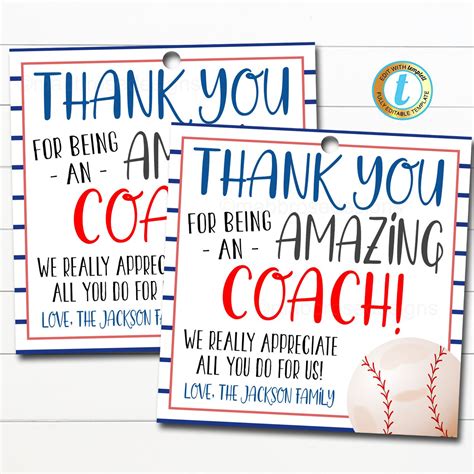 Free Printable Baseball Coach Thank You Cards