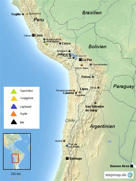 Finden sie auf der karte von chile eine gesuchte adresse, berechnen sie die route von oder nach chile oder lassen sie sich alle. StepMap - Rohstoffe Südamerika - Landkarte für Südamerika