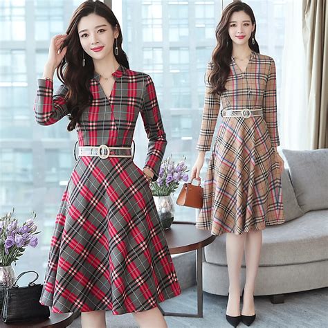 Autumn Winter 3xl Plus Size Vintage Midi Dresses 2018 Korean Women Elegant Bodycon Plaid Dress