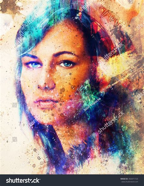 Young Woman Portrait Color Painting On Abstract Background Computer