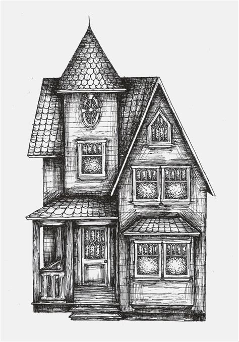 Simple House Pencil Drawing House Drawing Original Pencil Artwork