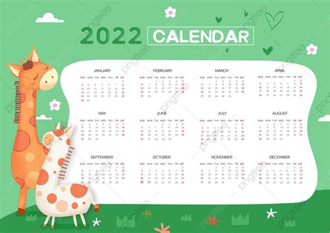Plantilla De Calendario 2022 Animal Jirafa Verde Descarga Gratuita De
