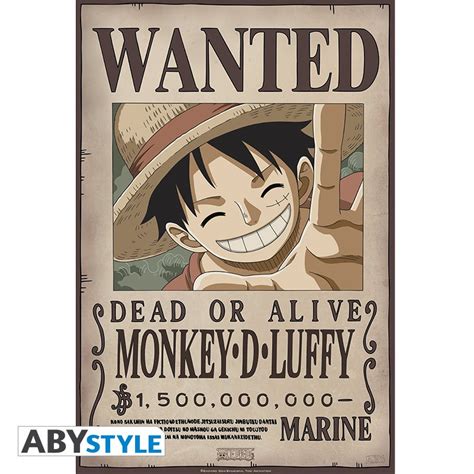 One Piece Poster Wanted Luffy New 2 52x35 Abysse Corp