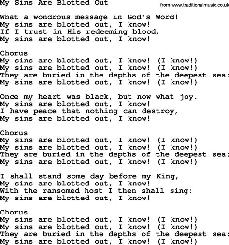 Baptist Hymnal Christian Song My Sins Are Blotted Out Lyrics With