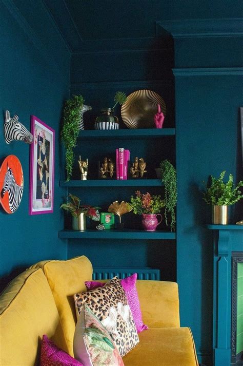 Teal And Mustard Living Room Colourful Maximalist Decor Inspiration