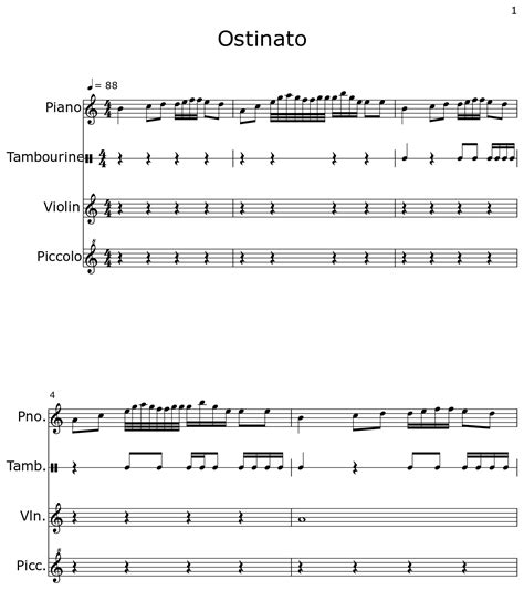 Ostinato Sheet Music For Piano Tambourine Violin Piccolo