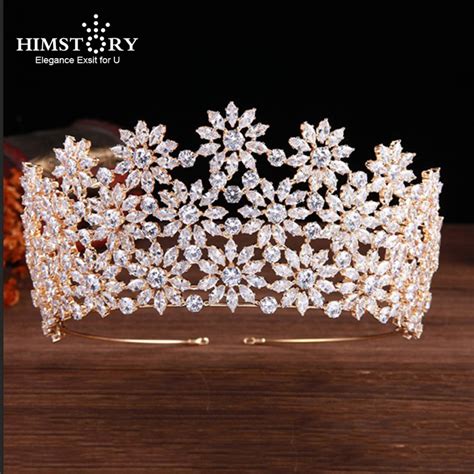 Himstory Shinny Floral Wedding Cubic Zircon Tiara Crown Bridal Cz Queen Princess Pageant Party