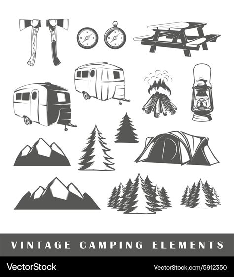 Set Camping Silhouettes Royalty Free Vector Image