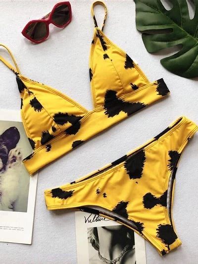 2020 的 Yellow Printed Dull Bandage Bikinis Swimwear 主题