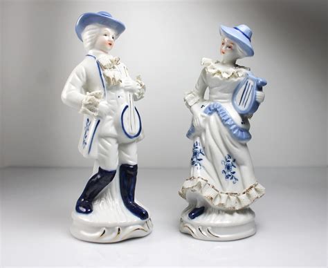 Colonial Figurines Man And Woman Musicians Matched Set Porcelain