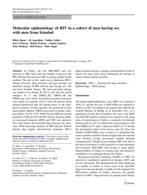 Pdf Molecular Epidemiology Of Hiv In A Cohort Of Men Having Sex With Men From Istanbul