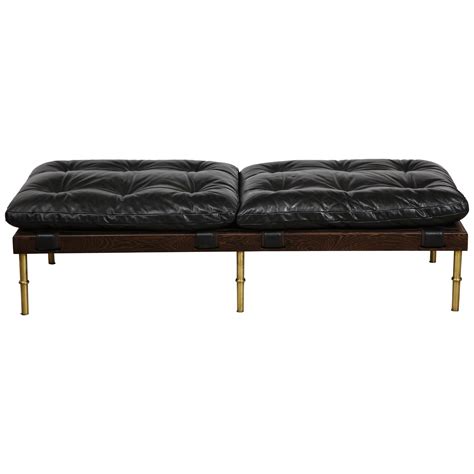 Campanha Ottoman With Tufted Leather Oiled Wenge And Satin Brass Legs