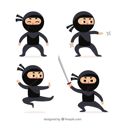Free Vector Ninjas Character Collection With Different Poses