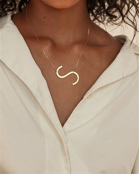 Sideways Initial Necklace Large Initial Necklace Oversized Letter