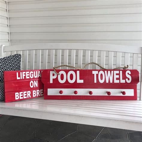 Pool Signs Swimming Pool Decor Towel Rack Personalized Dad Etsy