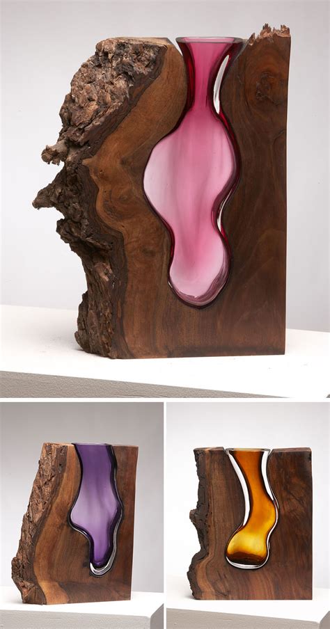 Molten Glass Is Hand Blown Into These Wood Pieces To Make Contemporary Sculptures Contemporist