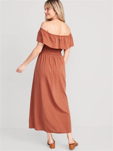 Waist Defined Ruffled Off The Shoulder Smocked Maxi Dress Old Navy