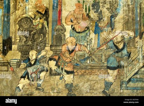 China Henan Province Shaolin Old Painting Representing Kung Fu Stock