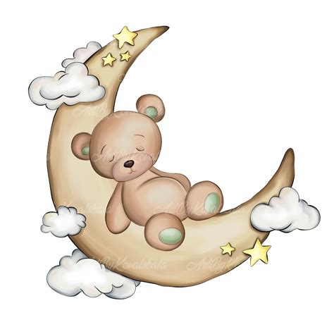 Teddy Bear Clipart Teddy Bear Sleeping On Moon Bear Png Etsy