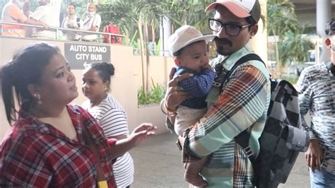 Bharti Singh With Son Laksh And Husband Haarsh Limbachiyaa Spotted At Mumbai Airport Youtube