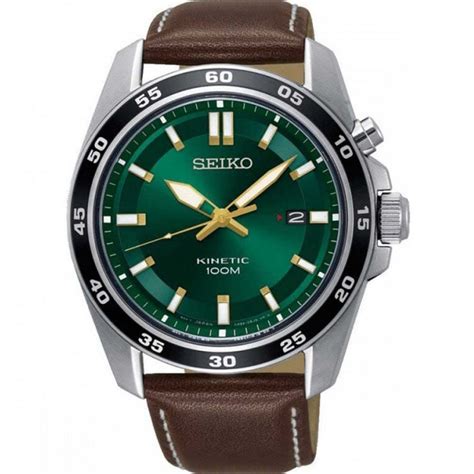 Seiko Mens Sport Green Kinetic Leather Watch