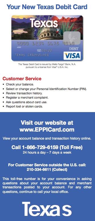 After using the one free transaction eppicard users must pay surcharges based on the institutional fee structure for the atm accessed. Texas TX EPPICard Customer Service Number - Eppicard Help
