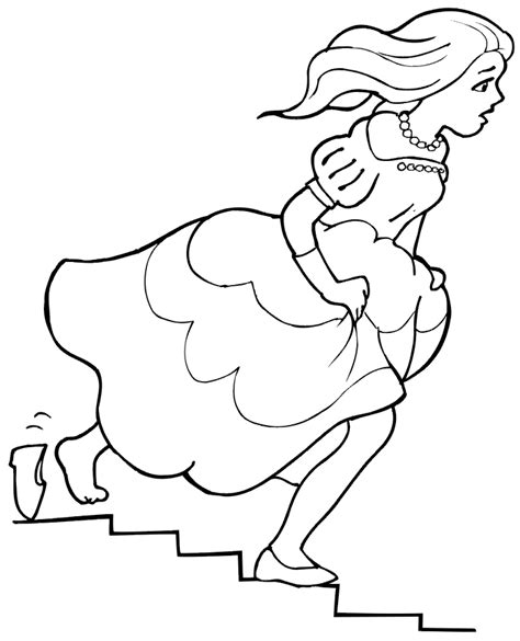 Gambar Cinderella Slipper Coloring Page Wearing Glass Pages Di Rebanas