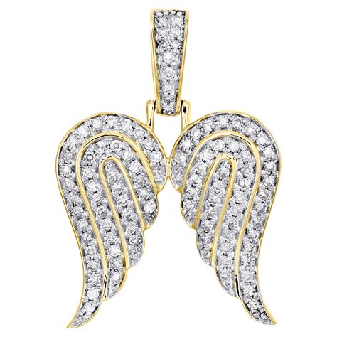 10k Yellow Gold Genuine Round Diamond Angel Wing Pendant 120 Pave
