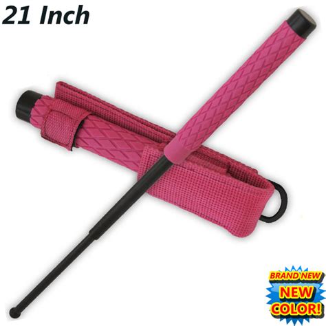 21 Inch Baton Self Defense Solid Steel Police Stick Wcase Pink